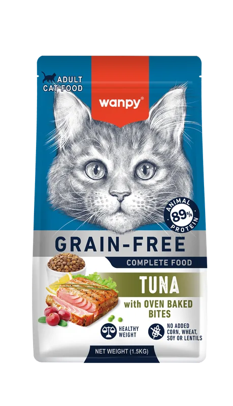 Wanpy Grain-Free ξηρά τροφή – Adult Cat Tuna 1.5kg (μπροστινή όψη συσκευασίας)