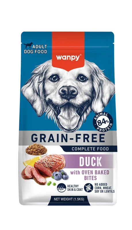 Wanpy Grain-Free ξηρά τροφή – Adult Duck 1.5kg (μπροστινή όψη συσκευασίας)