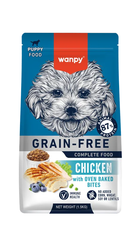 Wanpy Grain-Free ξηρά τροφή – Puppy Chicken 1.5kg (μπροστινή όψη συσκευασίας)